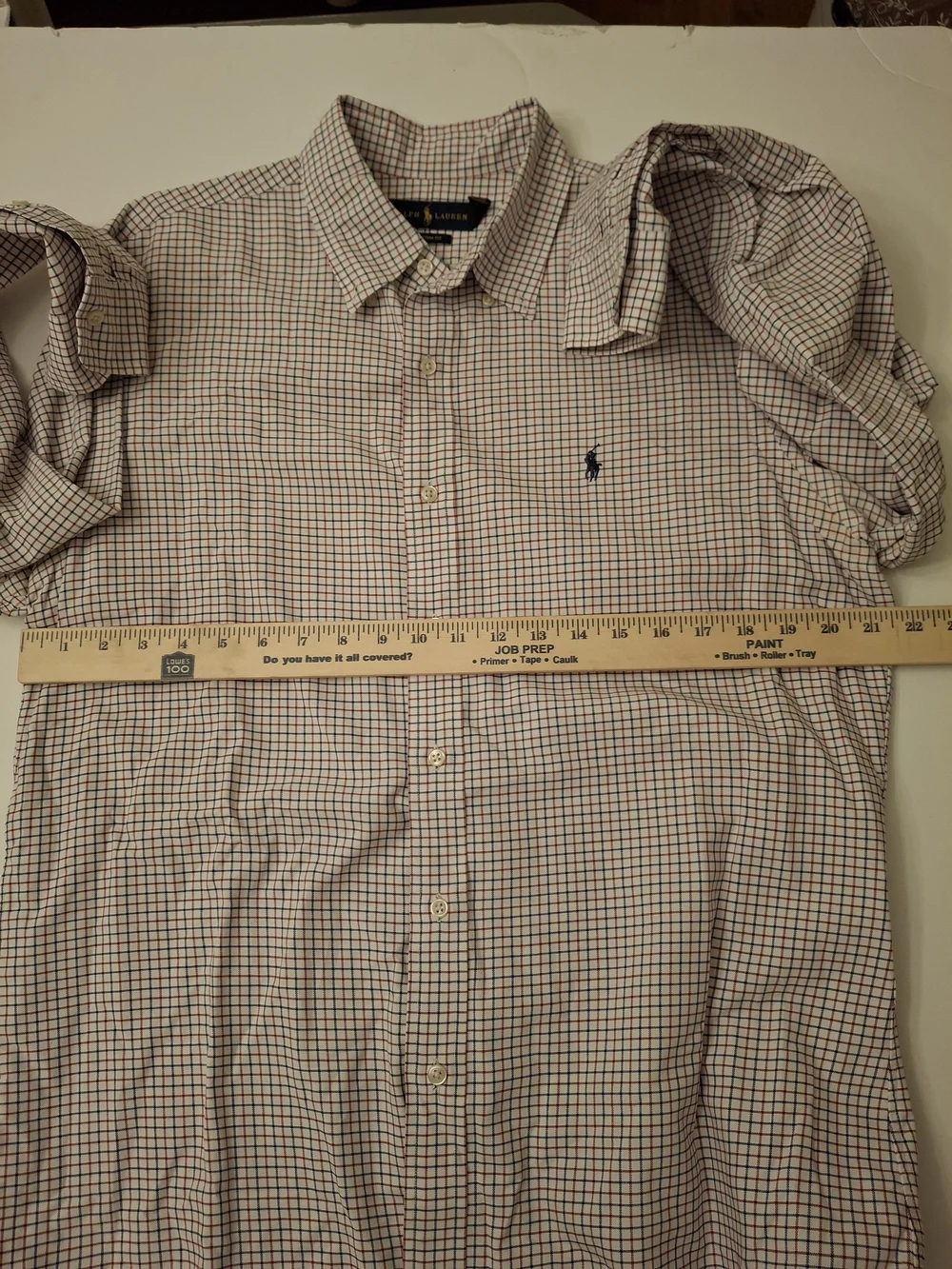 Ralph Lauren Men’s Button-Down Plaid Shirt - White with Navy & Red Check